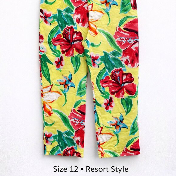 Lauren Ralph Lauren Tropical Floral Linen Pants Size 12 Yellow Resort Chic - Picture 2 of 12
